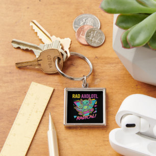Vintage 90s style Axolotl Skateboard Rad neon Keychain