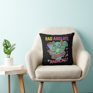 Vintage 90s style Axolotl Skateboard Rad neon Throw Pillow