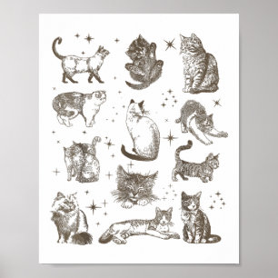 Vintage 90s Tattoo Retro Cats In Space _1 Poster
