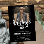 Vintage 90th Birthday  Invitation<br><div class="desc">Celebrate this extraordinary milestone with his vintage theme 90th birthday invitation designed to set the tone for a warm and memorable adult birthday celebration. The font features a customizable one photo layout perfect for highlighting a favourite portrait or a chair's memory from the past. Classic retro styling age textures in...</div>