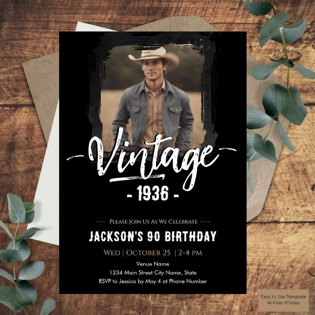 Vintage 90th Birthday  Invitation (Creator Uploaded)