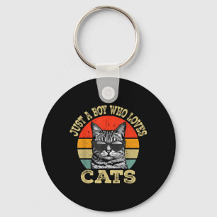 Vintage A Boy Who Loves Cats Boy Kid Cat Lover for Keychain