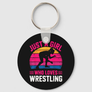 Vintage a Girl Who Loves Wrestling Wrestler Keychain