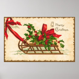 Vintage A Merry Christmas Card Poster