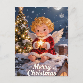 Vintage A Merry Christmas Cute Baby Angel Postcard