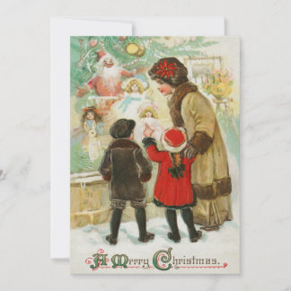 Vintage A Merry Christmas Family Mother and Child Holiday Card