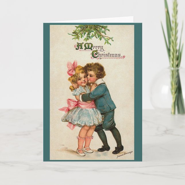 Vintage A Merry Christmas Holiday Card (Front)