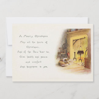 Vintage A Merry Christmas Poem Dog and Fireplace Holiday Card