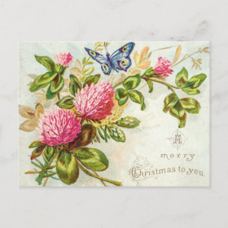 Vintage A Merry Christmas To You Blue Butterfly Postcard