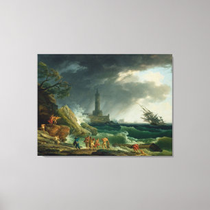 Vintage A Storm on a Mediterranean Coast Canvas Print