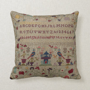 Vintage ABC Embroidery Throw Pillow
