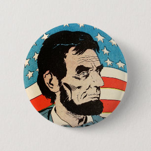 Vintage Abraham Lincoln USA Flag Illustration 2 Inch Round Button