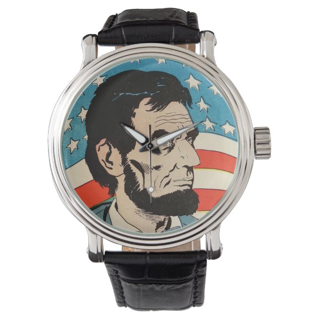 Vintage Abraham Lincoln USA Flag Illustration Watch (Front)