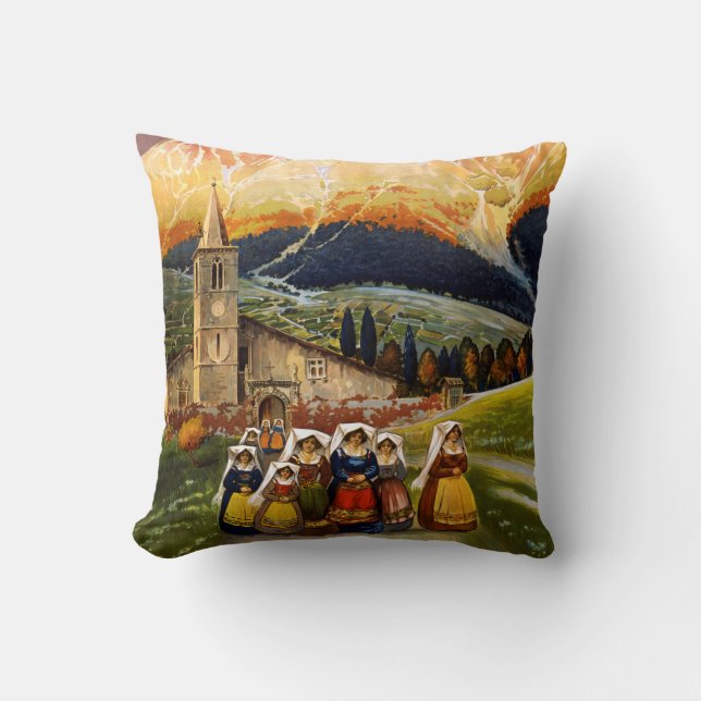 Vintage Abruzzo Italy Travel Throw Pillow (Front)