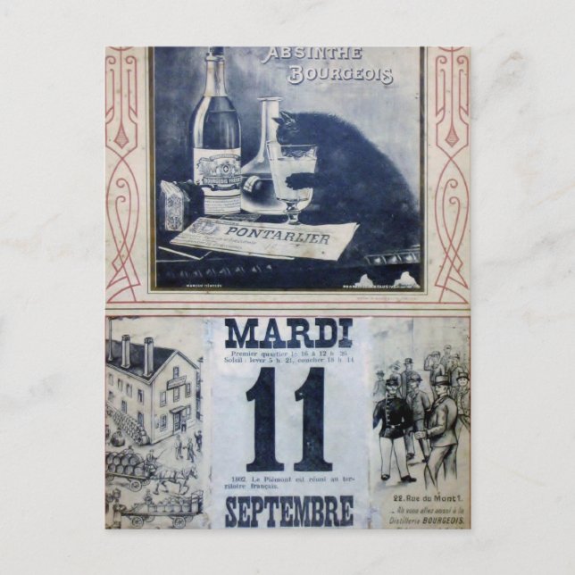 Vintage Absinthe Advertisement w/ Cat Postcard (Front)