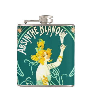Vintage Absinthe Lady Liqueur Art Nouveau Label Hip Flask