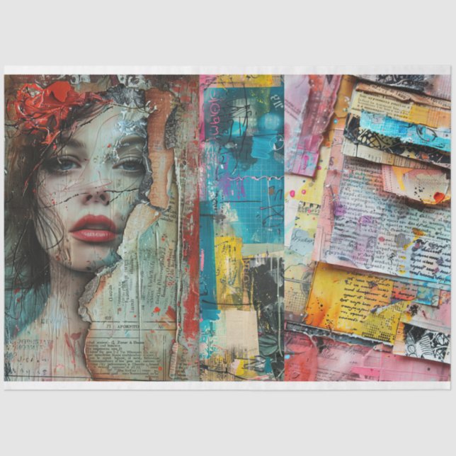 Vintage Abstract Art Collage Decoupage Tissue Paper (Front)