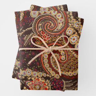 Vintage Abstract Art Colourful Paisley Pattern Wrapping Paper Sheet