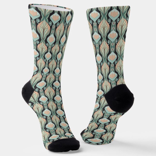 Vintage Abstract Botanical Art Nouveau Pattern Socks (Angled)