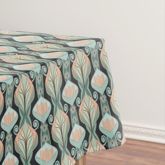 Vintage Abstract Botanical Art Nouveau Pattern Tablecloth (In Situ)