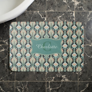 Vintage Abstract Botanical Monogram Floral Pattern Bath Mat