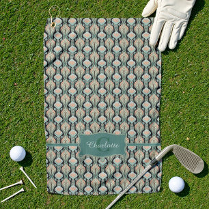 Vintage Abstract Botanical Monogram Floral Pattern Golf Towel