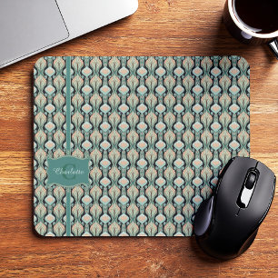 Vintage Abstract Botanical Monogram Floral Pattern Mouse Pad