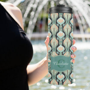 Vintage Abstract Botanical Monogram Floral Pattern Thermal Tumbler