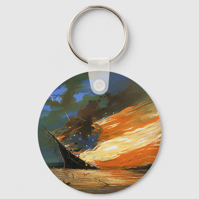 Vintage Abstract Burning Flag Key Chain (Front)