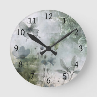 Vintage Abstract Butterflies Flowers Design 401 Round Clock