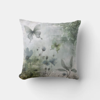 Vintage Abstract Butterflies Flowers Design 401 Throw Pillow