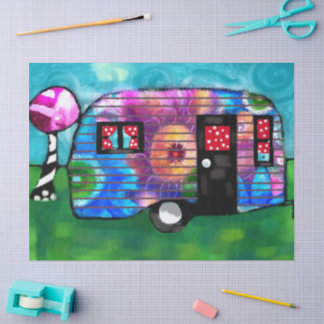 Vintage Abstract Camp Trailer Floral Decoupage Tissue Paper