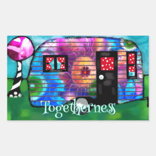 Vintage Abstract Camp Trailer Floral Happy Camper Sticker