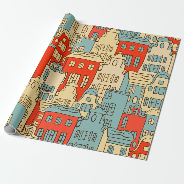 vintage abstract city seamless pattern. wrapping paper (Unrolled)