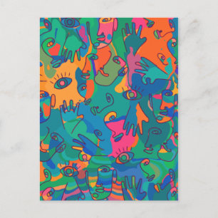 Vintage Abstract Face Finger Doodle Line Postcard