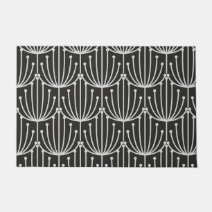 Vintage Abstract Floral in Black and White Pattern Doormat