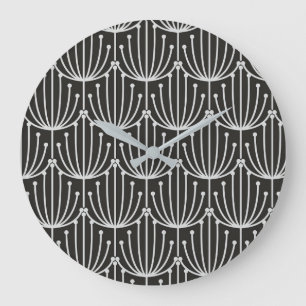 Vintage Abstract Floral in Black and White Pattern Large Clock