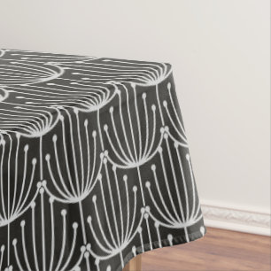 Vintage Abstract Floral in Black and White Pattern Tablecloth