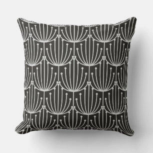Vintage Abstract Floral in Black and White Pattern Throw Pillow