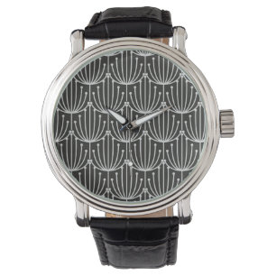 Vintage Abstract Floral in Black and White Pattern Watch