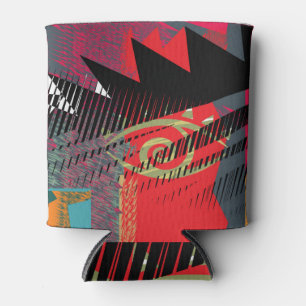 Vintage Abstract Geometric Face Art Can Cooler
