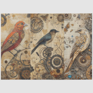 Vintage Abstract Grunge Birds Decoupage Tissue Paper