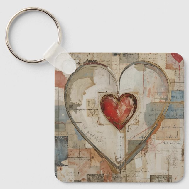 Vintage Abstract Hearts - Aluminum Keychain (Front)