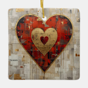 Vintage Abstract Hearts - Ceramic Ornament