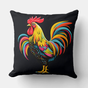 Vintage Abstract Rooster Throw Pillow