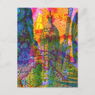 Vintage Abstract Sea Travel Tower Holiday Postcard