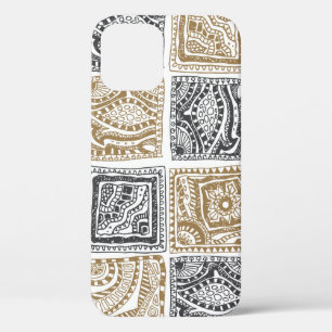 vintage abstract seamless doodle pattern. Black an iPhone 12 Case