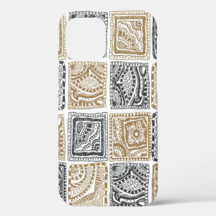 vintage abstract seamless doodle pattern. Black an iPhone 12 Case