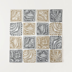 vintage abstract seamless doodle pattern. Black an Tapestry