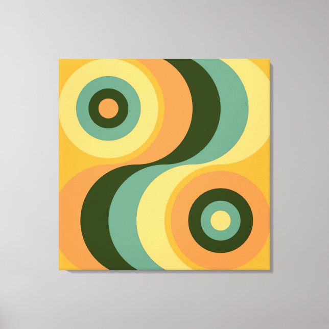 Vintage Abstract Wavy Colourful Rainbow Squares Canvas Print (Front)